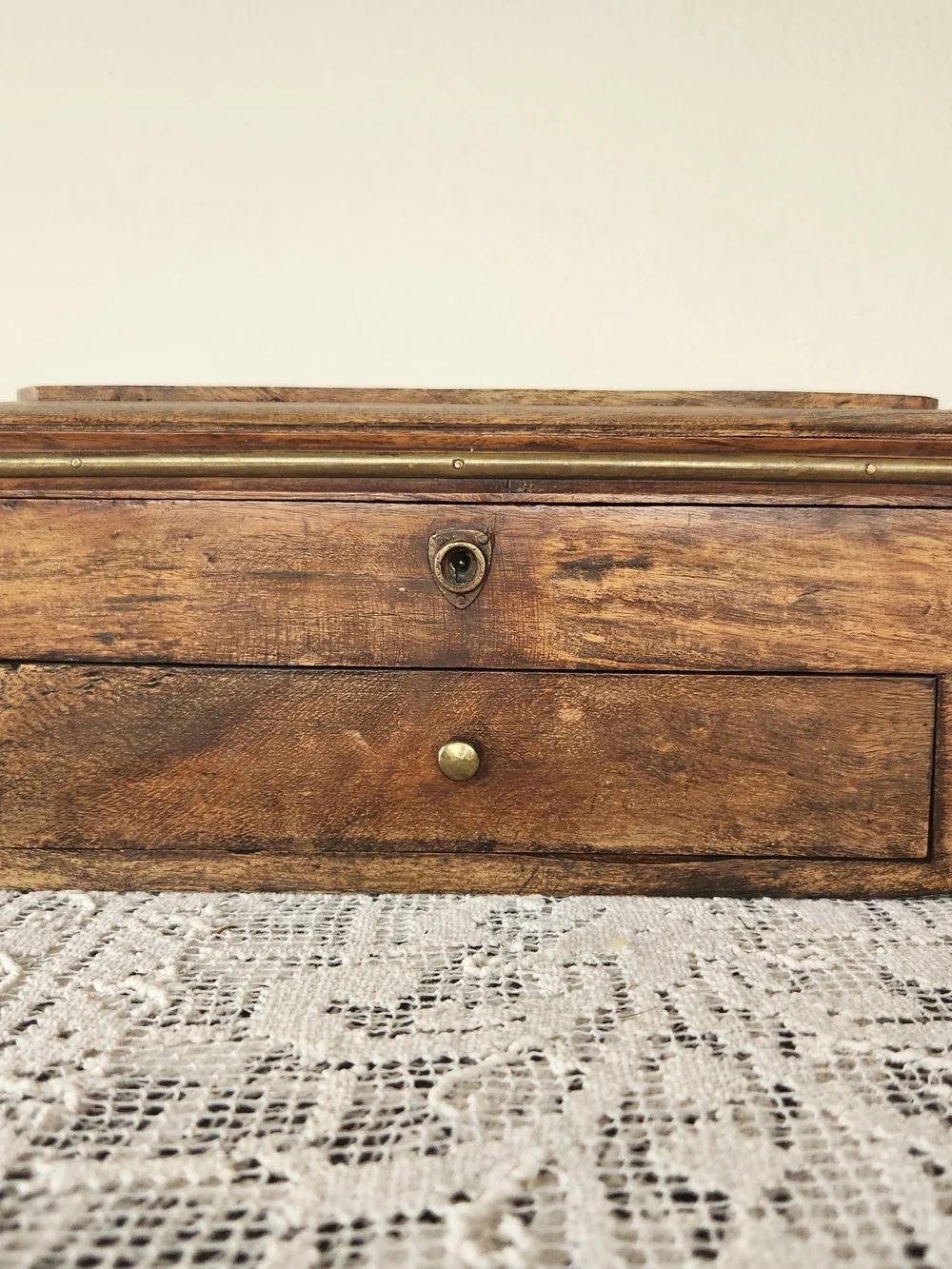 Vintage Wooden Jewelry Box with Brass Accents - Brown